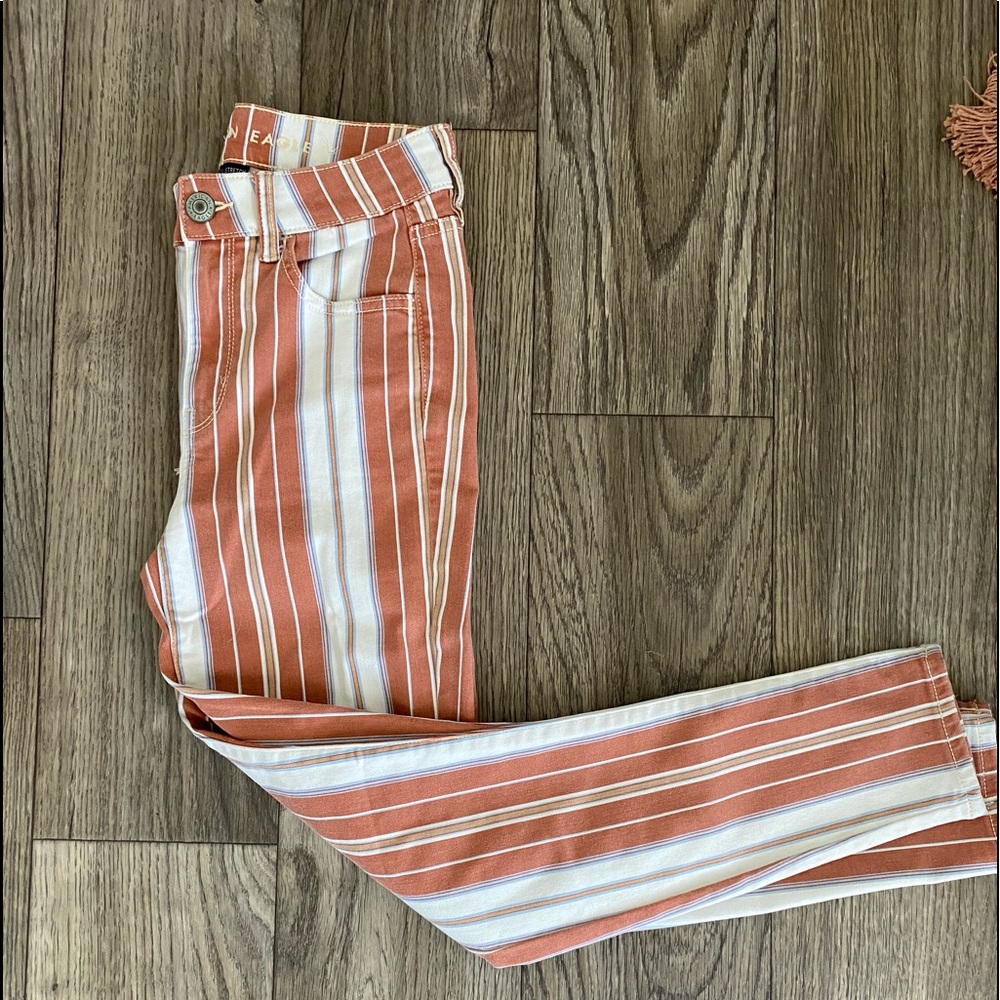 AE High Rise Jegging crop striped jean